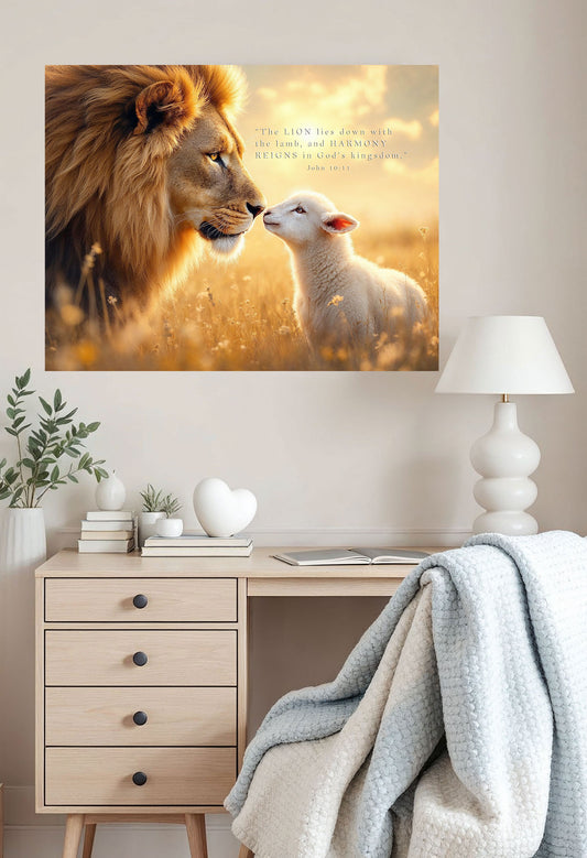 the Lion and Lamb Wall Art Canvas, John 10:11