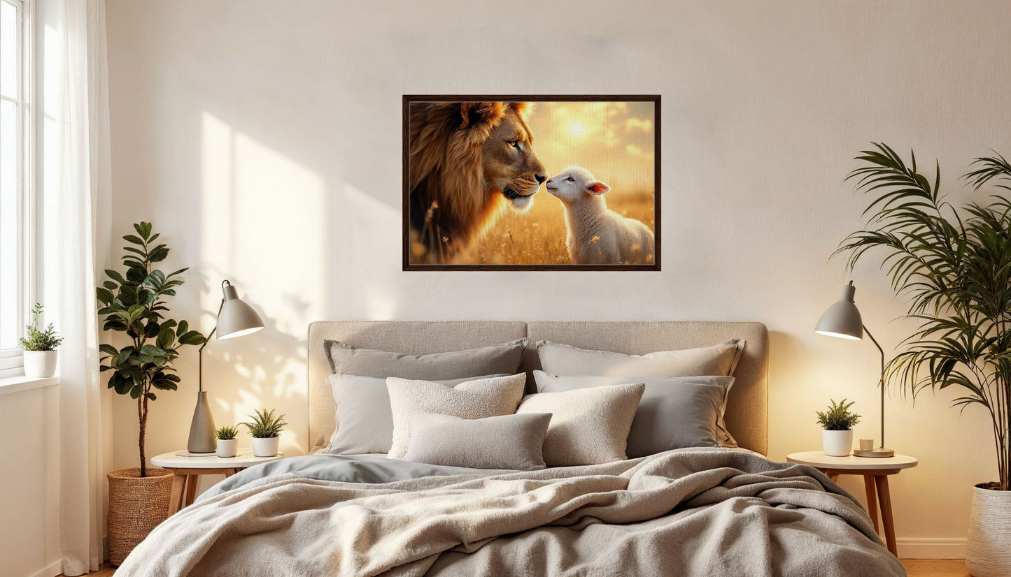 Lion Laying With Lamb, Wall Art Canvas