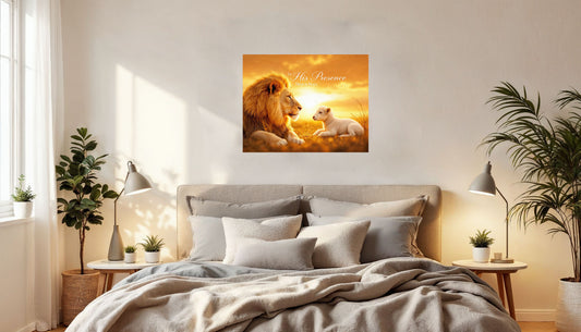 In His Presence There is Peace, Lion & Lamb, Wall Art Canvas